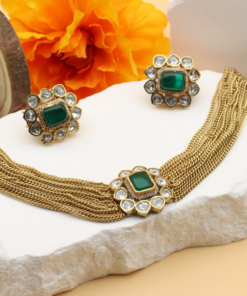 High Quality Green Polki Stone Choker Set