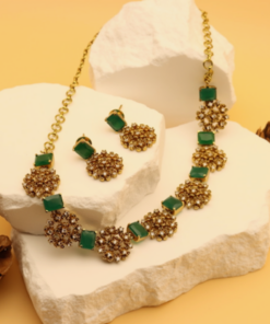 Designer Style Floral Green Neckset