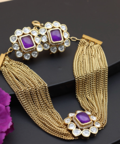 High Quality Purple Polki Stone Choker Set