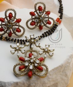 Unique Style Coral Black Bead Set