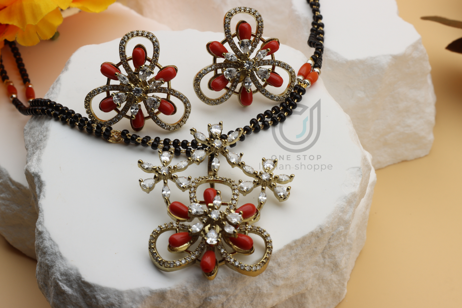 Unique Style Coral Black Bead Set