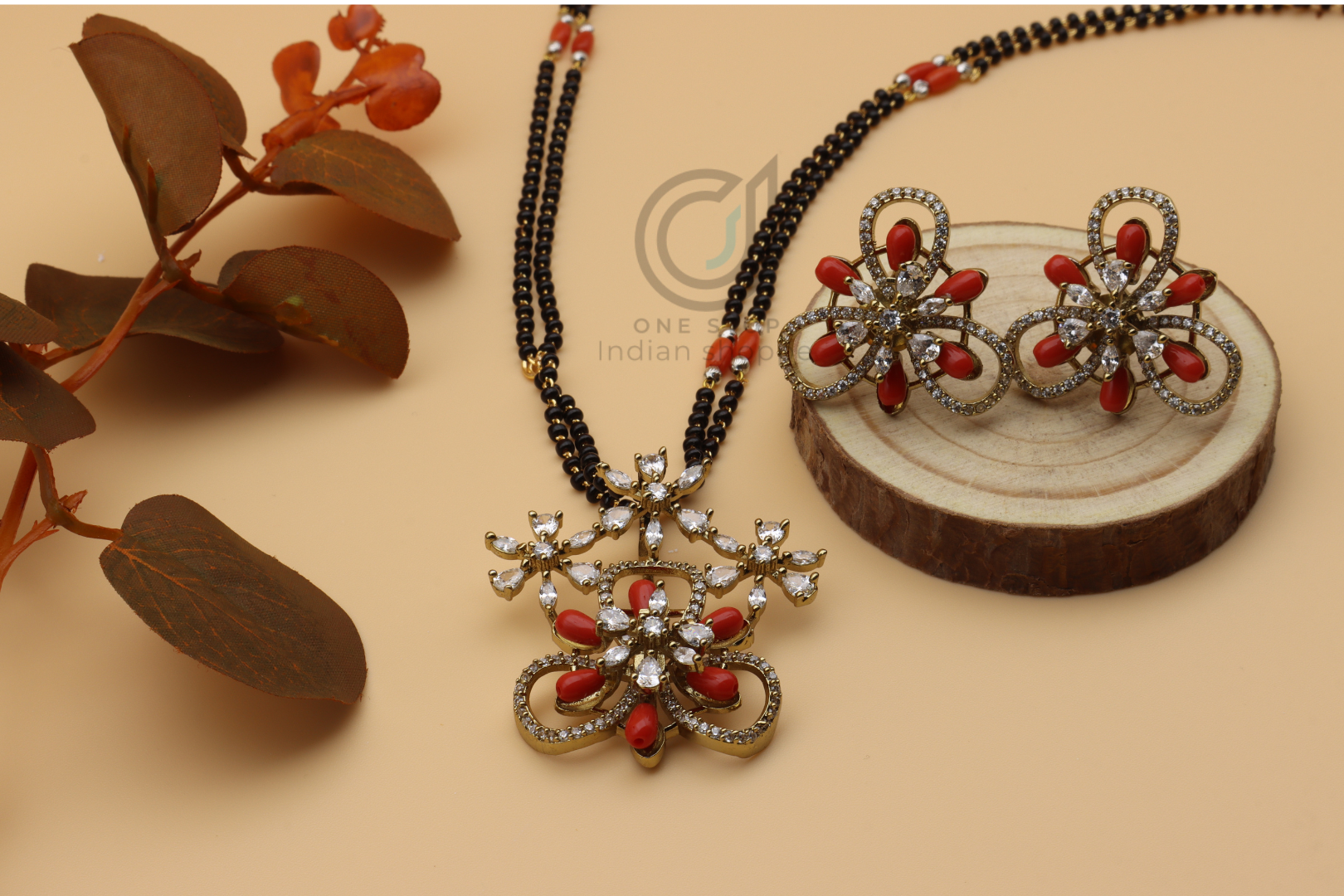 Unique Style Coral Black Bead Set - Image 2