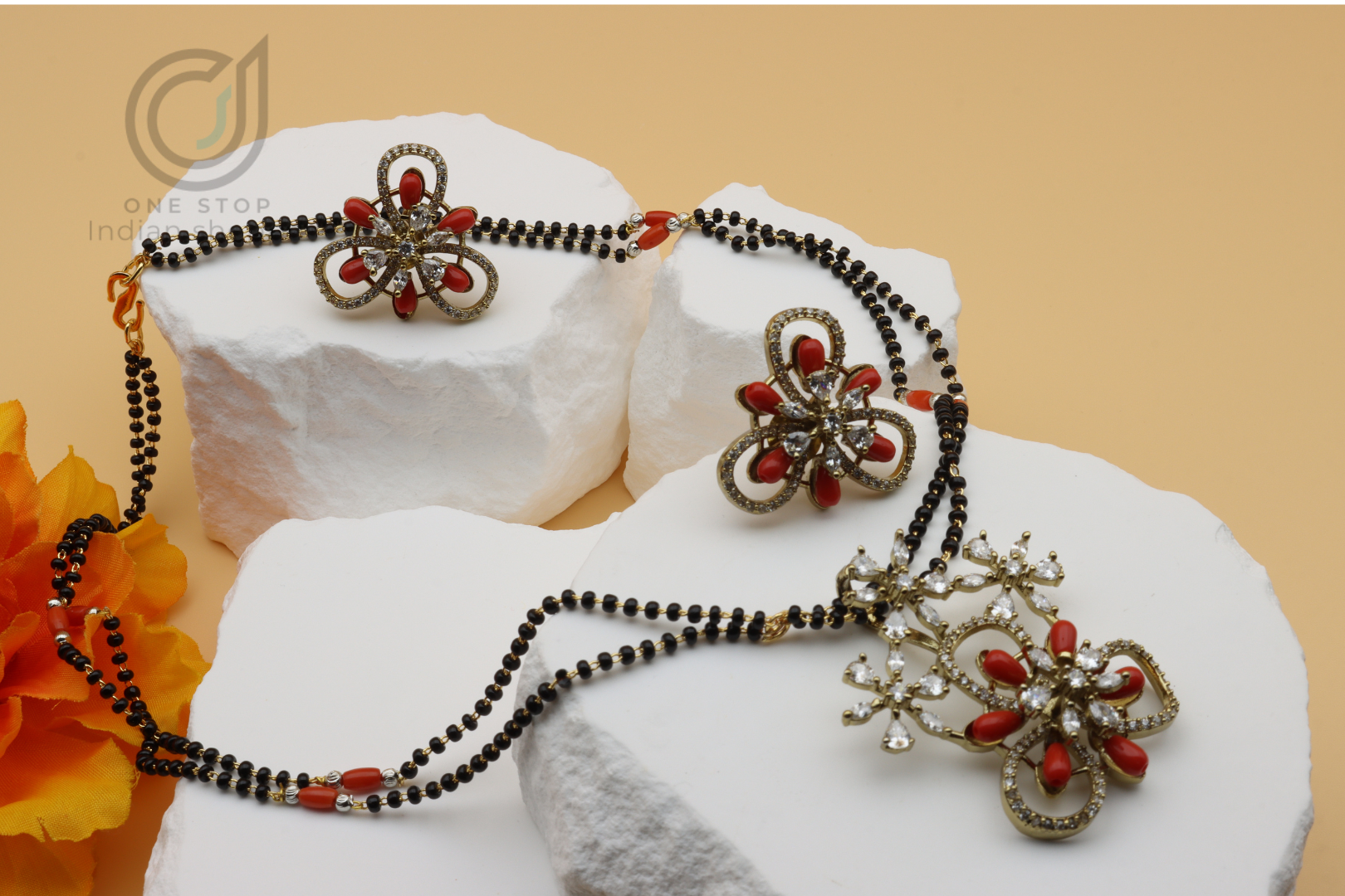 Unique Style Coral Black Bead Set - Image 3